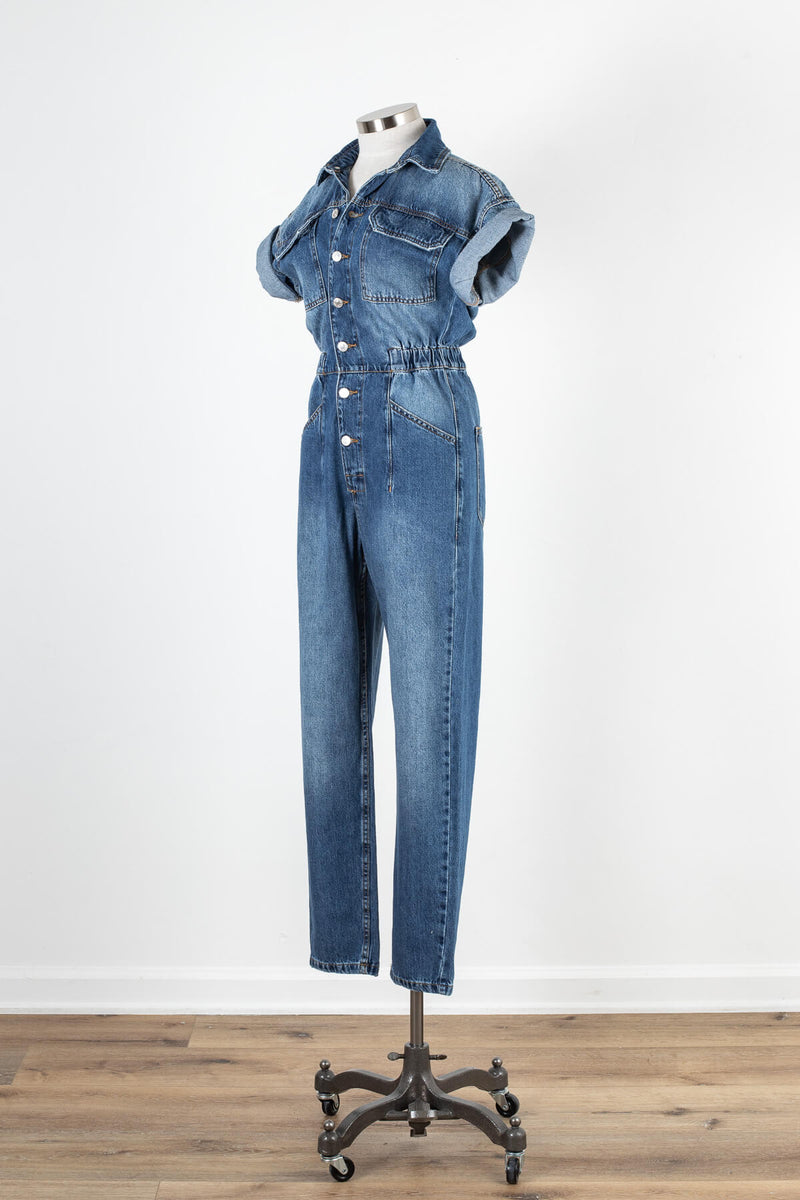 Women's casual button up jean summer jumpsuit | Kariella