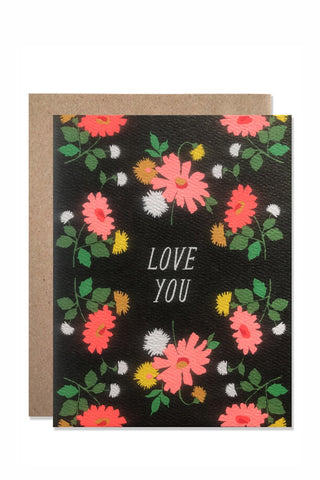 Love You Dark Floral Neon Daisies Card