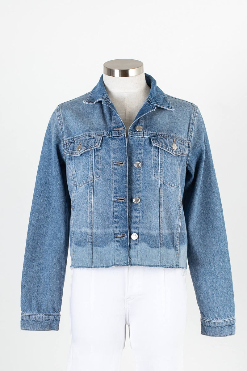 Women's light blue denim button up jacket | Kariella