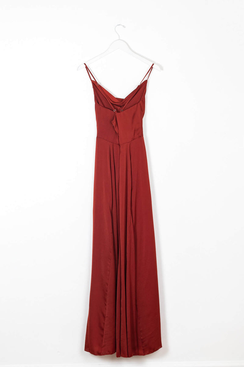 Red satin maxi dress