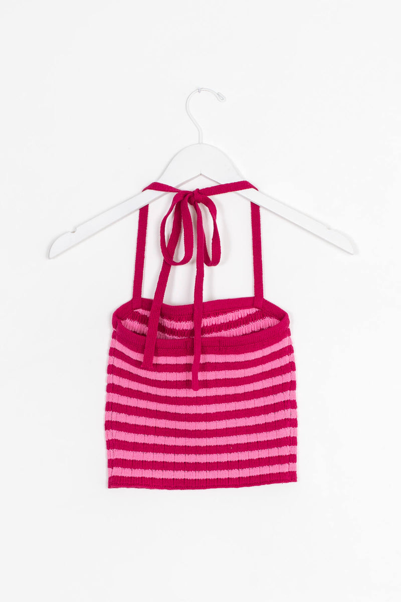 Bright striped pink halter tube top | Kariella