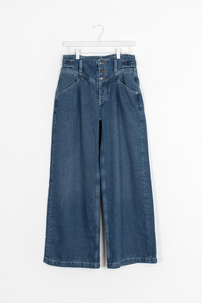 Women's blue wide leg button up jeans | Kariella