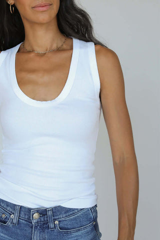 womens white ribbed scoop neck cotton tank