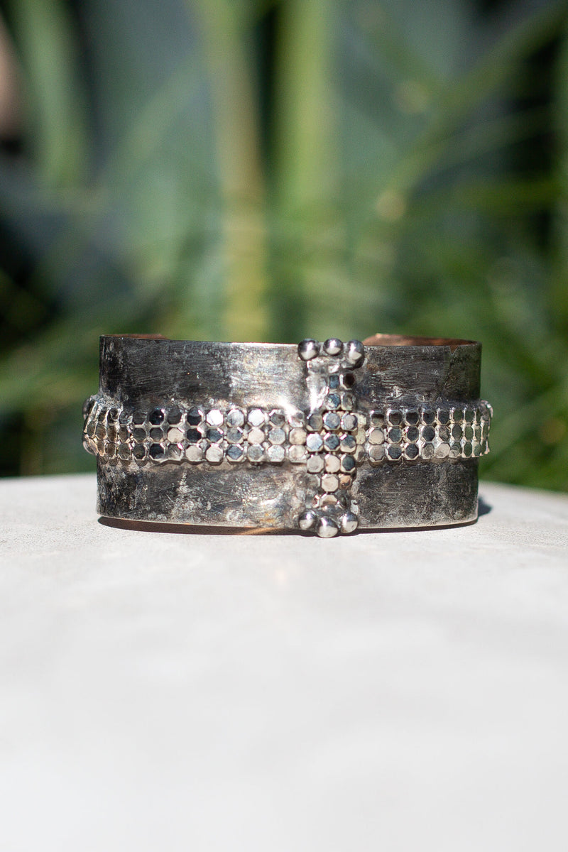 small silver cross cuff bracelet