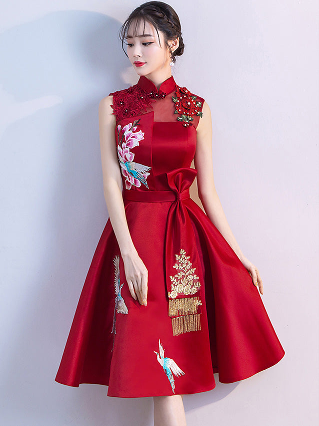 Red Embroidered Phoenix A-Line Qipao / Cheongsam Wedding Dress – imallure