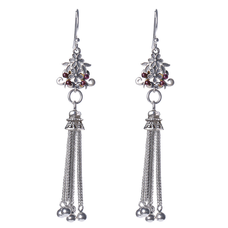 Long Drop Silver Tassel Dangle Clip On Earrings - IMALLURE – imallure