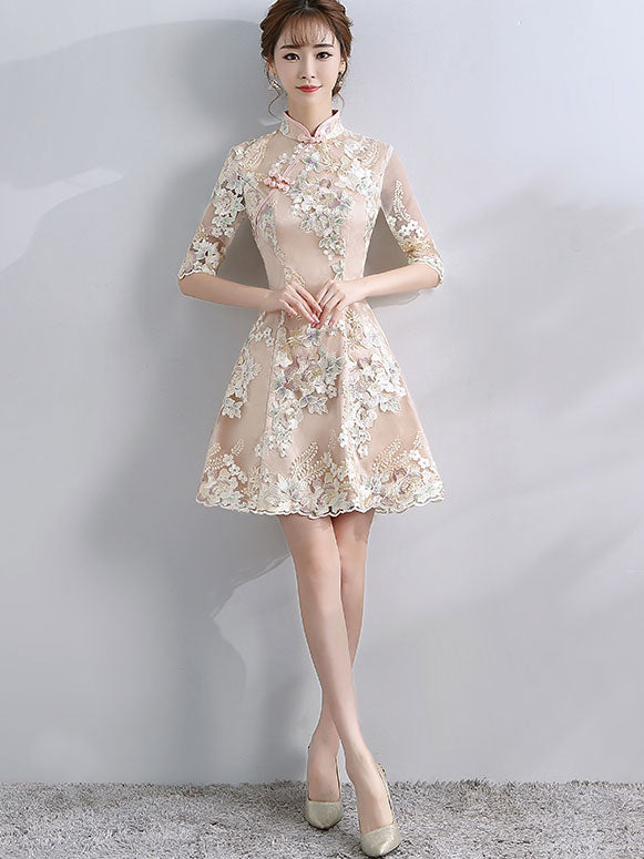 Embroidered A-line Qipao / Cheongsam Dress with Half Sleeve - IMALLURE ...