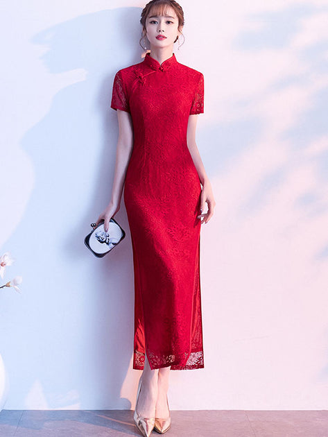 Red Lace Modern Qipao / Cheongsam Wedding Dress - IMALLURE – imallure