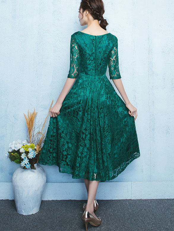 Green Lace Fit & Flare Tea-Length Party Dress - IMALLURE – imallure