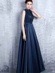 High Neck Maxi A-Line Formal Dress with Mesh Panel