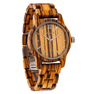Men's Handmade Engraved Zebra Wooden Timepiece - Personal Message on the Watch