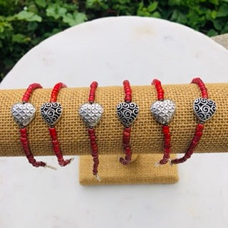 heart bracelets with red beads lobster clasp