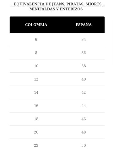 batería laberinto Memoria Equivalencia de talla Colombiana en España – Azabache moda latina