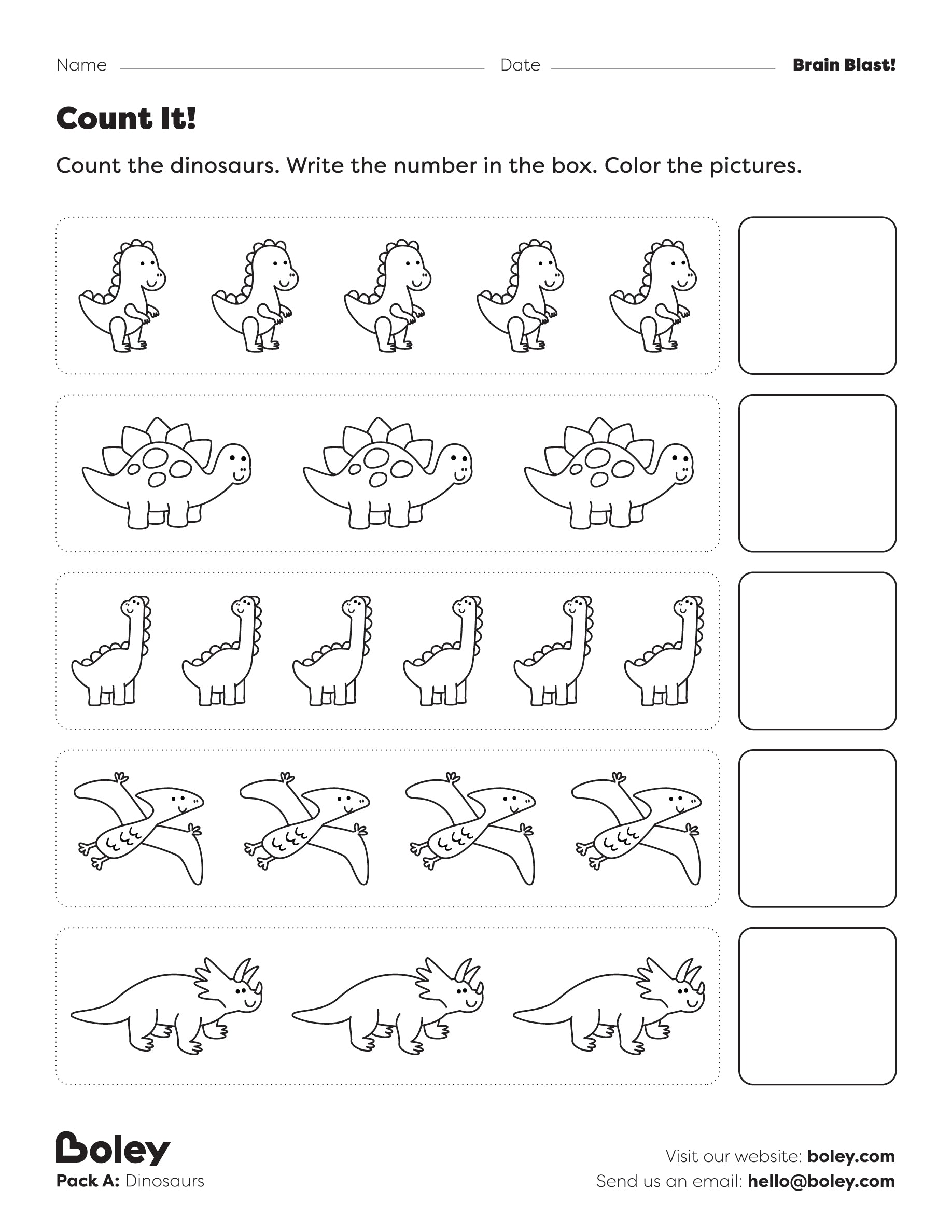 Dinosaur Worksheets: Pack A – Boley Store