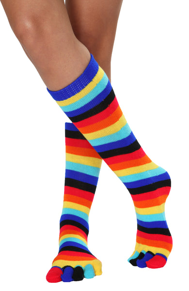 Rainbow Toe Socks Striped Knee Highs Knee High Toe Socks Envy Corner 