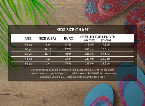 Banana Peel Kids Size Chart