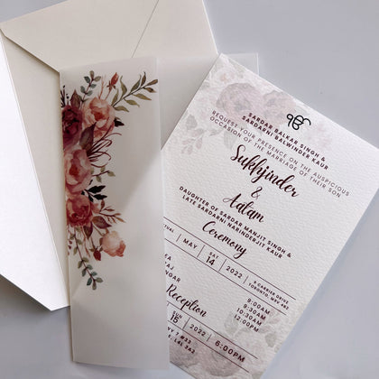 Picky Bride Burgundy Wedding Invitations Floral Invitation Cards with