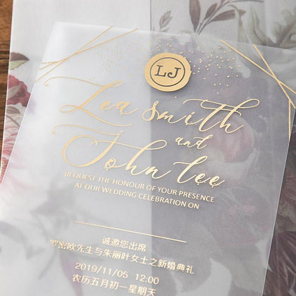 Wedding invitations in gold foil — LETTERING BY GRG