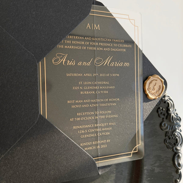 Wedding Invitation, Clear Acrylic Wedding Invitations, Acrylic İnvitations,  Gold Foil Print, Foil Invitations, Clear Wedding Invitation 