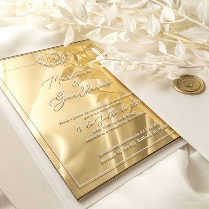 Rose Gold Mirror Acrylic Wedding Invitation, Invitation for a Luxury Event  — Sofia Invitations and Prints