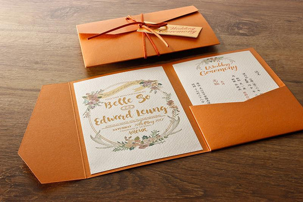 Orange Wedding Invitations Envelope Pocket Invitation Card, Invitation