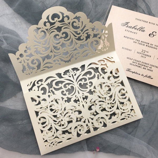 Ivory Lace Wedding Invitation Laser cut Lace Wedding Invitations elega