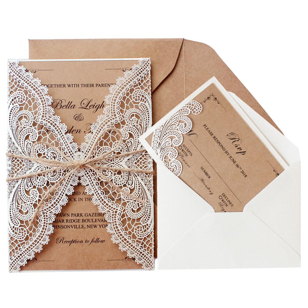 Rustic Wedding Invitations Customized Kraft Invitation Cards