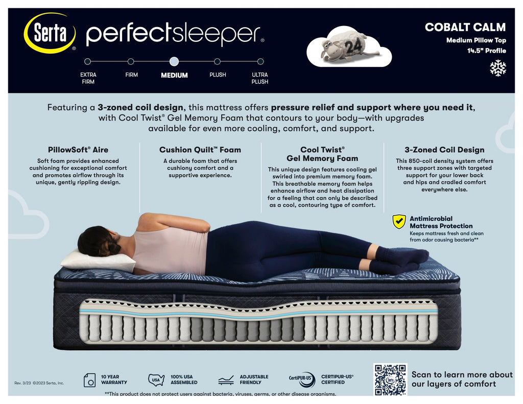 Spec card for the Perfect Sleeper Cobalt Calm Medium Pillowtop Mattress