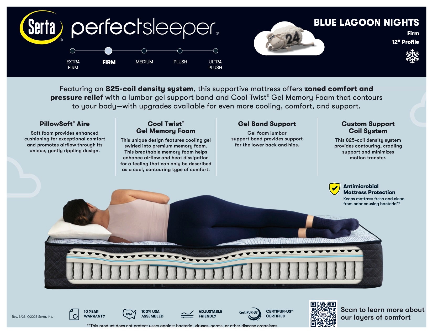 Spec Card for the Perfect Sleeper Blue Lagoon Nights Firm Mattress by Serta