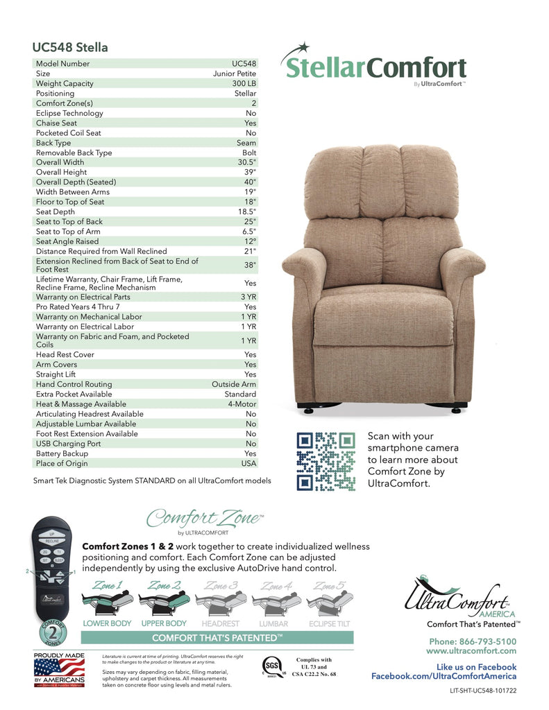 Stella Lift Chair Recliner Spec Sheet Info