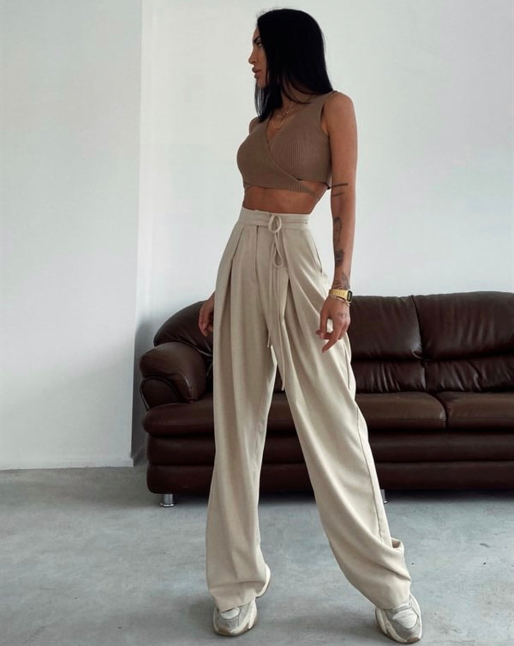 Wide Legs Pleated Pants in Beige – PIRAL