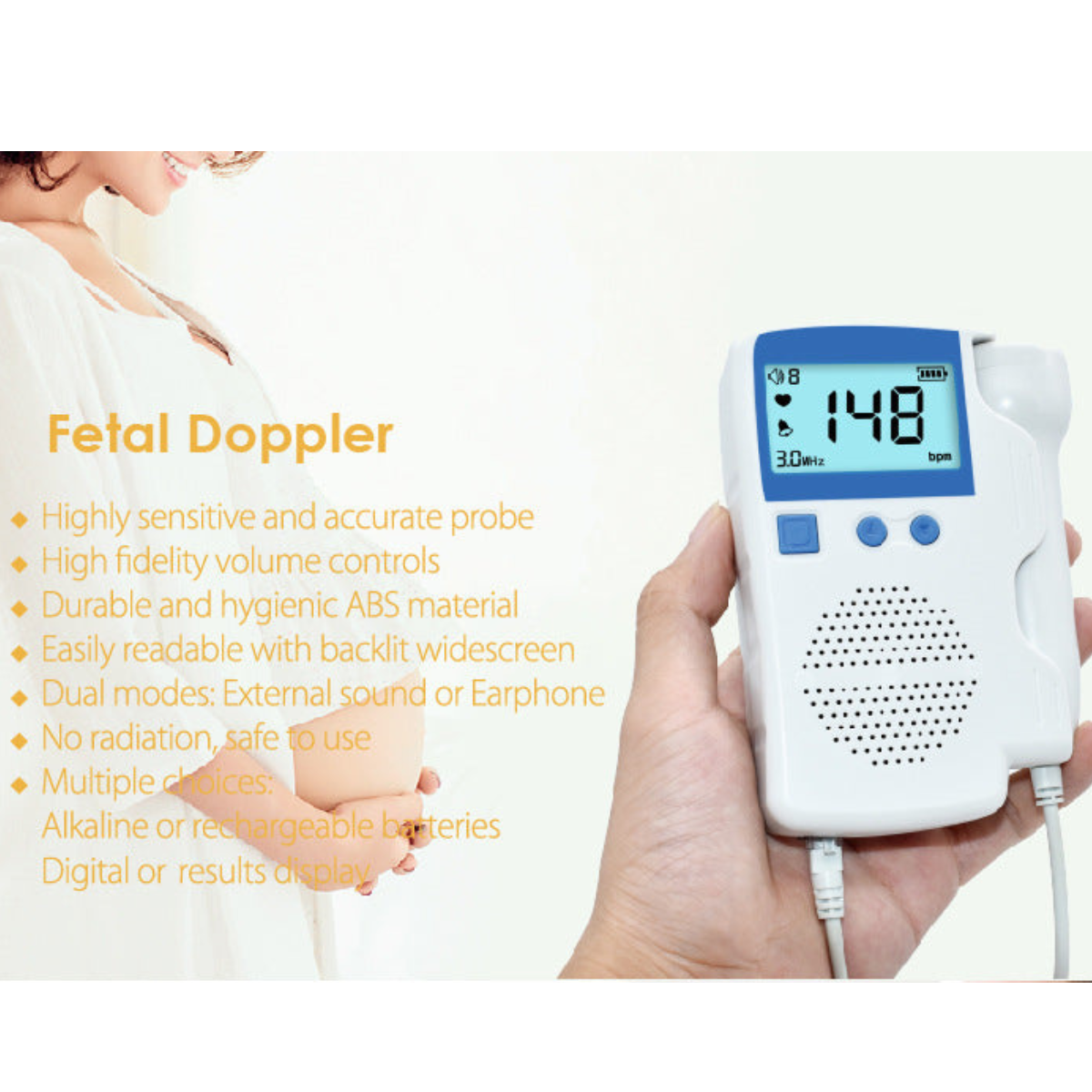 Fetal Doppler Baby Heartbeat Monitor, Pregnancy Doppler for Home Use