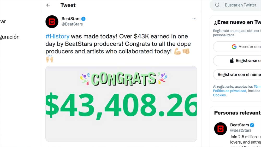 Beatstars tweet about how much money a music producer makes