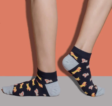 Puppy Printed Black Low Cut Ankle socks