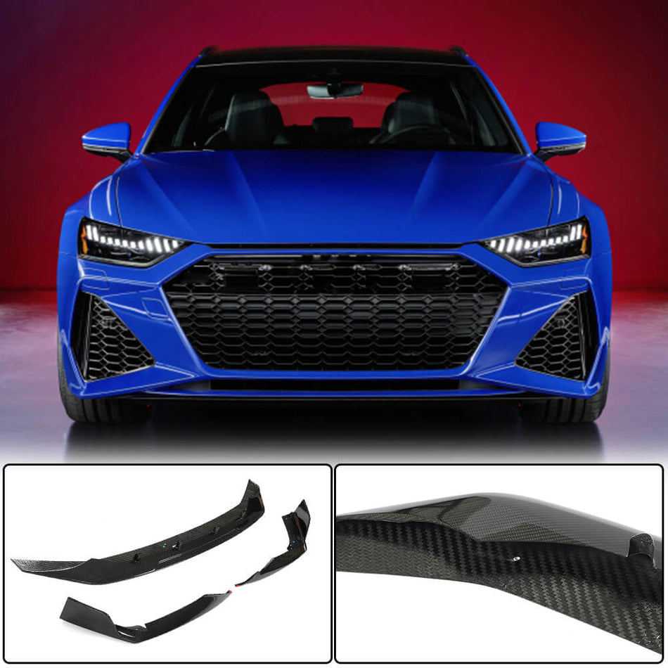 For Audi RS6 C8 Dry Carbon Fiber Front Bumper Lip Chin Spoiler Splitters Wide Body Kit