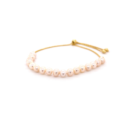 14K Gold Pearl Bolo Bracelet Women