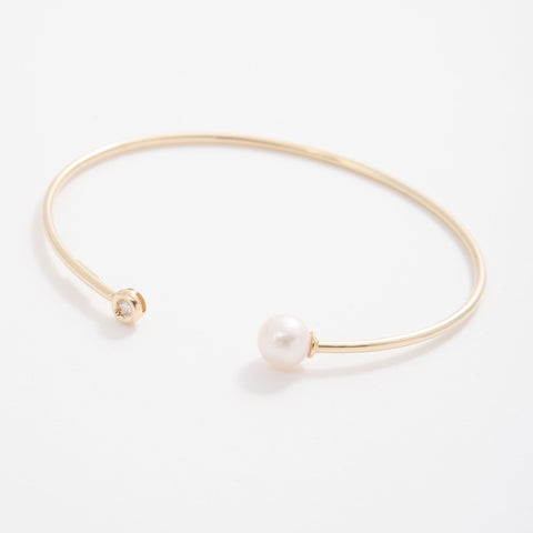 14K Gold Diamond and Pearl Cuff Bangle