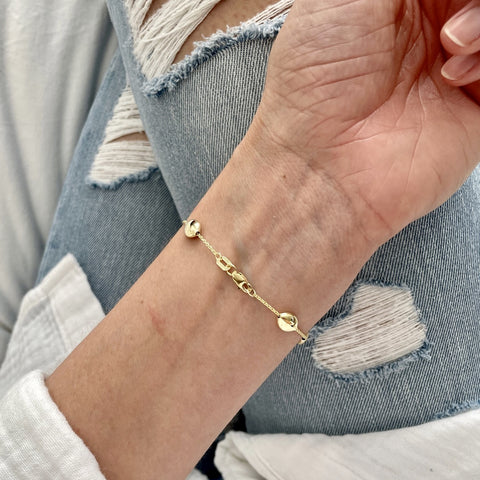 14k Gold Polished and Sating Pebble Bracelet worn by model