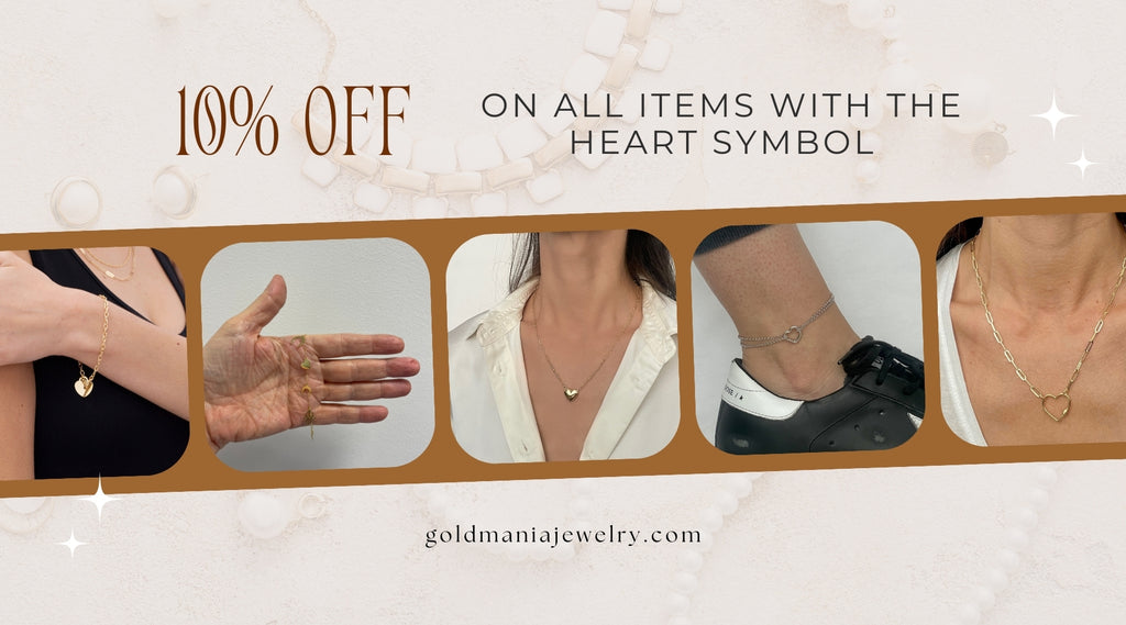 Perfect Valentine Jewelry Gift Guide - 10% off on all gold jewelries with heart and love symbol