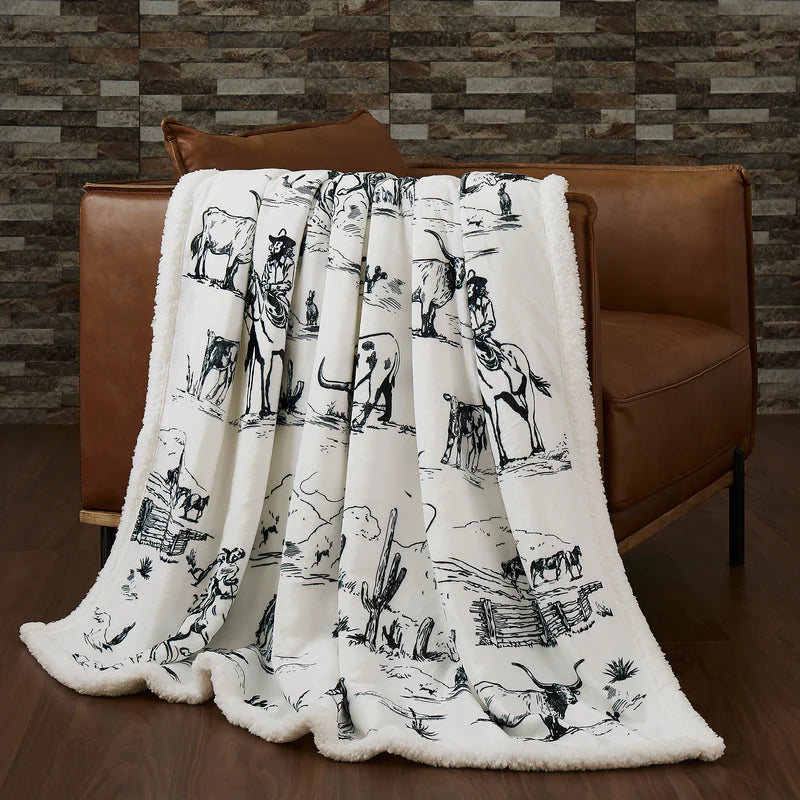 Ranch Life Western Toile Campfire Sherpa Throw-FREE SHIPPING