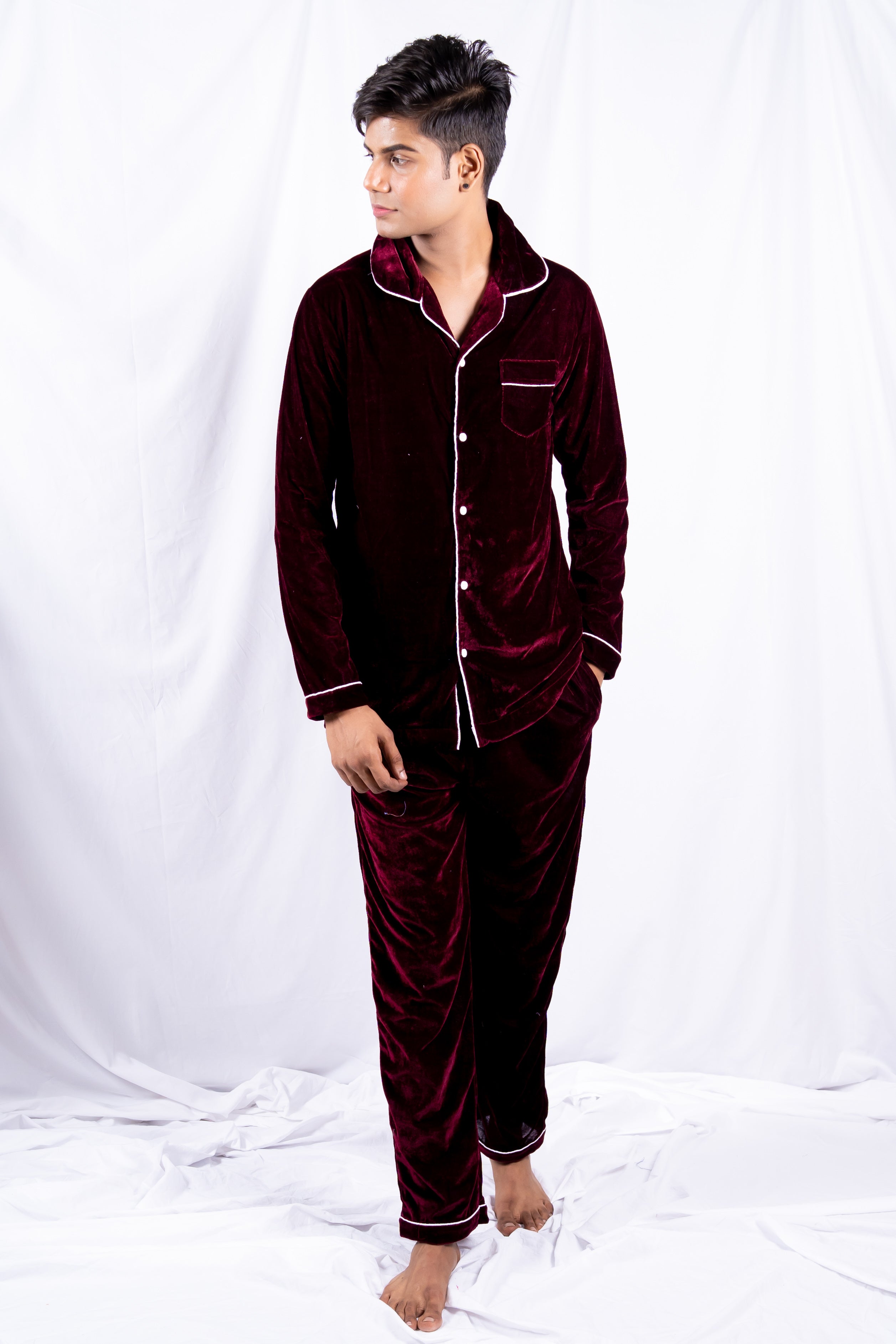 Black Classic Velvet Nightwear Men MidNight Angels by PC