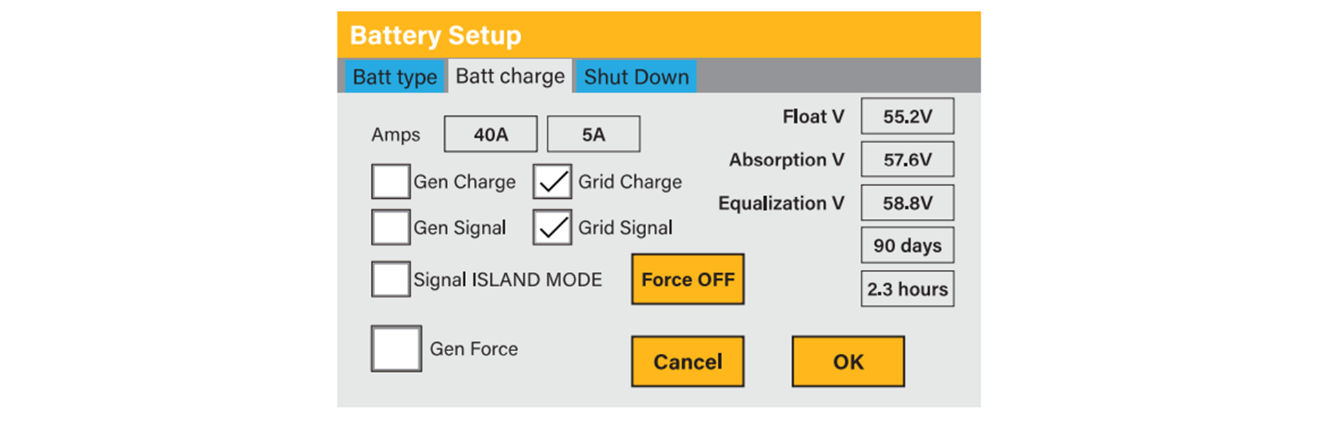 Sunsynk Battery Charge Settings