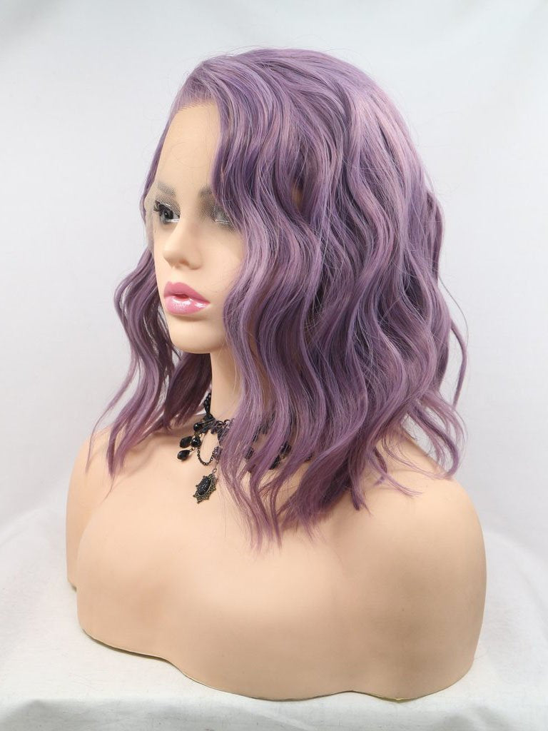 Short Wavy Purple Synthetic Lace Front Wigs Short Wigs Purple Bob Wig Chloewigs 