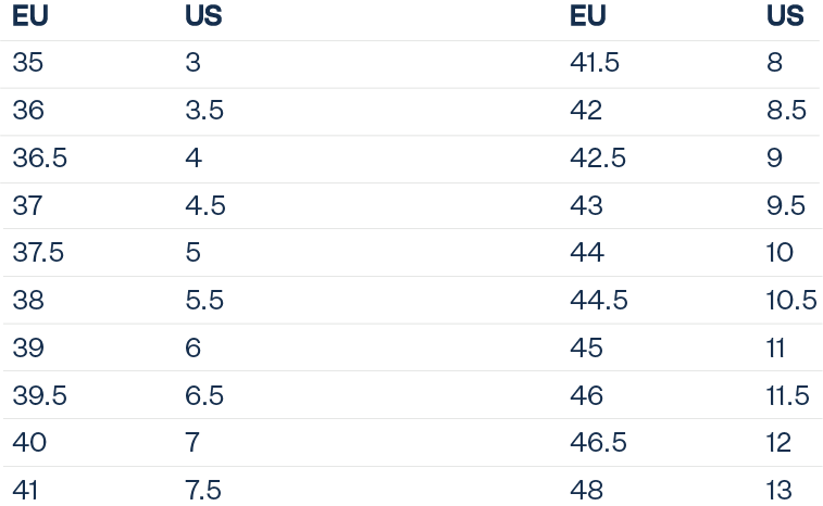 Chuck 70 Hi Uncharted Waters size table