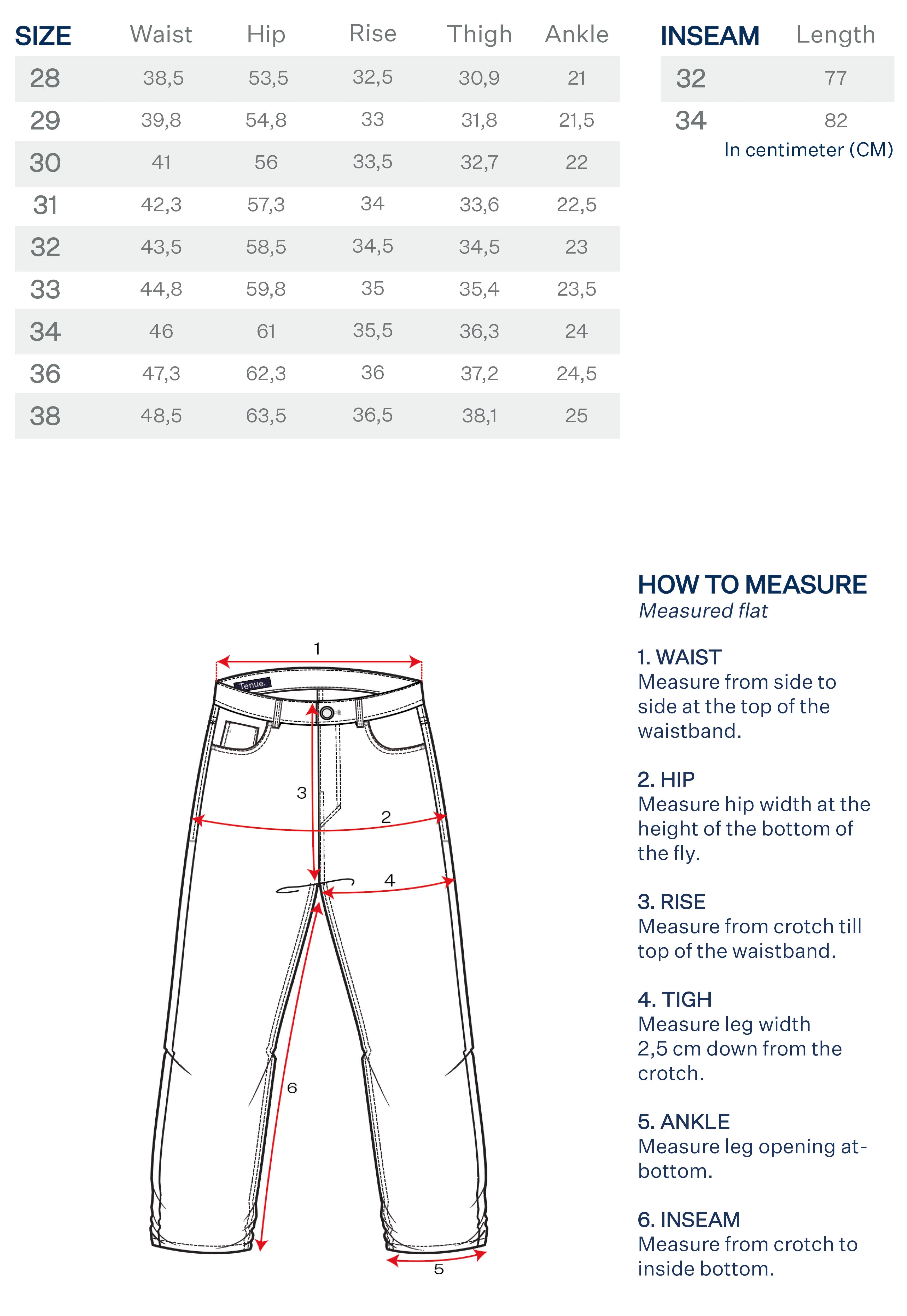 Luke Cascade size table