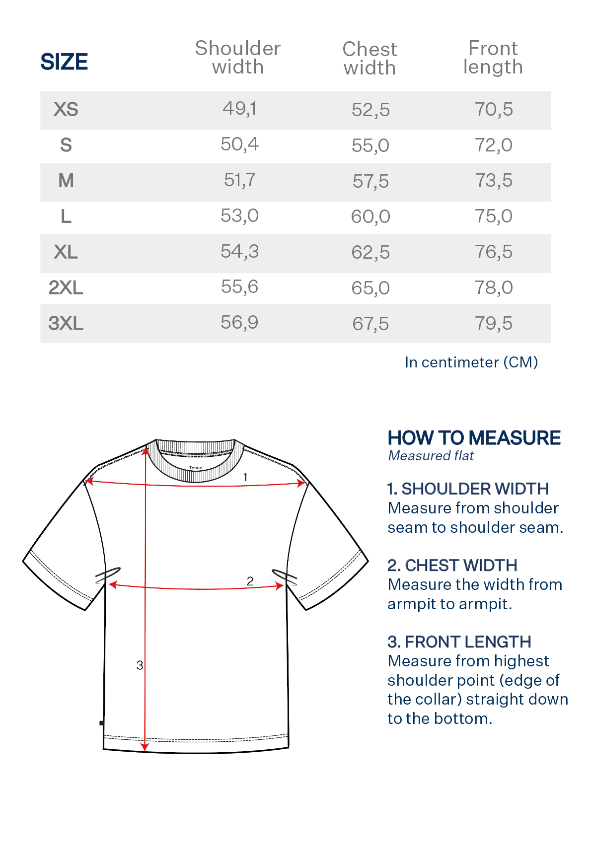 TdN L'Equipe Heavy Tee Navy size table