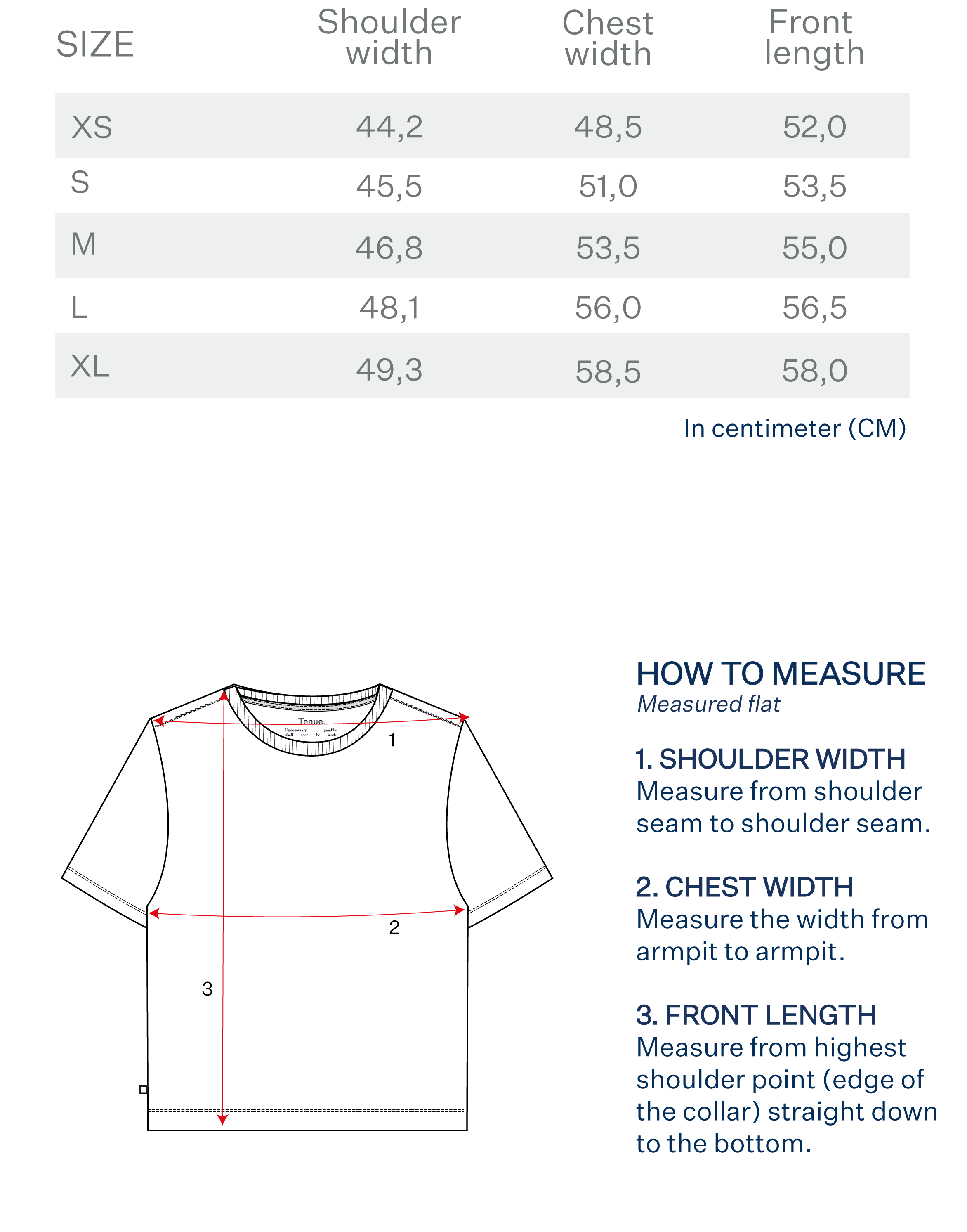 Zoe Cloud size table