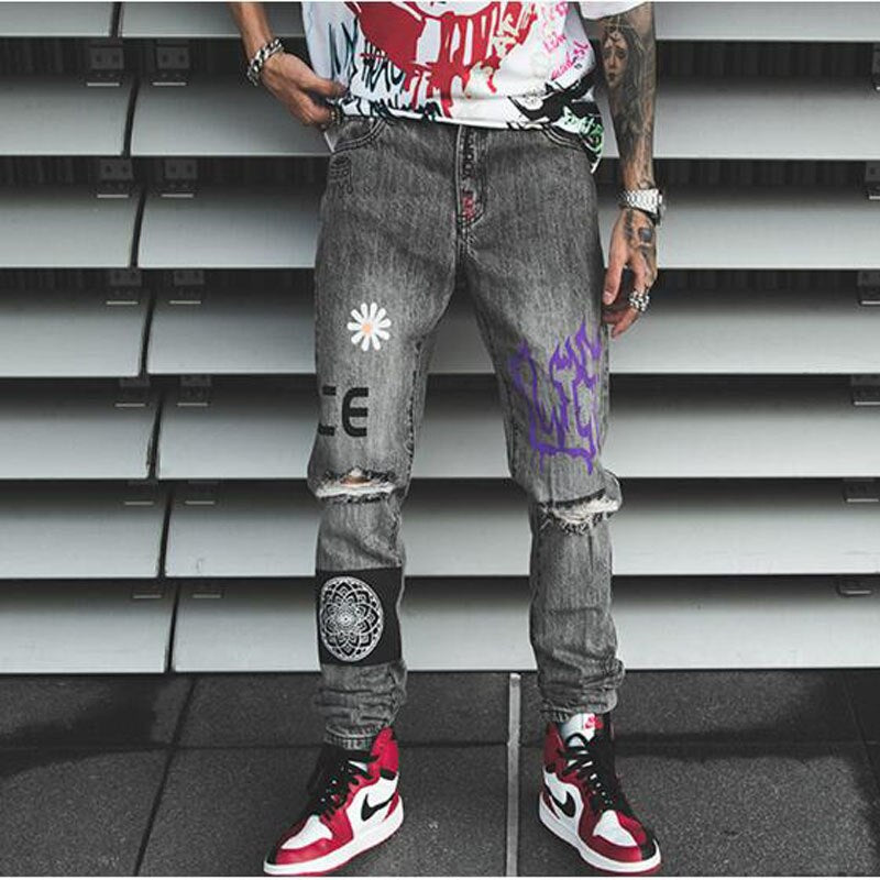 Men Teen Gray Ripped Jeans Distressed Hole Baggy Denim Slim Fit Casual 247clothes - ripped jeans girl leather shoes roblox