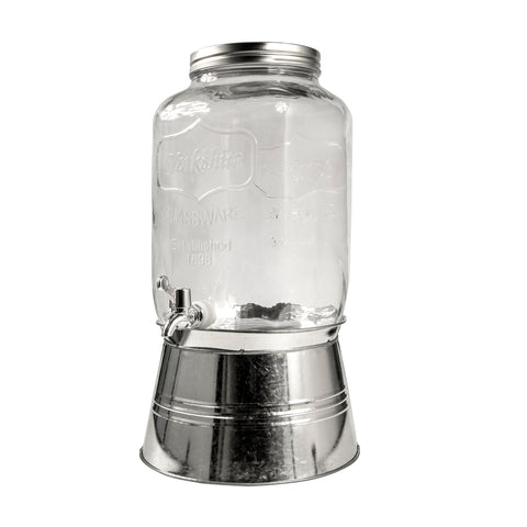 garrafón de cristal transparente capacidad 8 litros con base de metal que se transforma en hielera