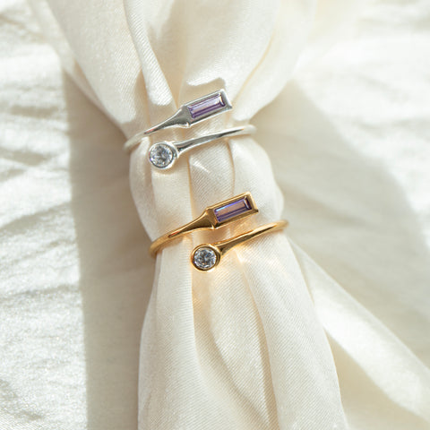 amethyst cz adjustable ring - seol gold